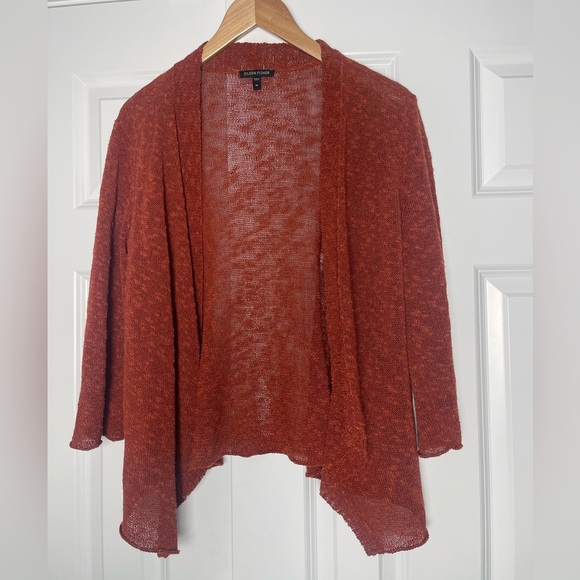 Eileen Fisher | Linen Blend Open Front Cardigan Sweater Lagenlook Contemporary - Picture 1 of 6
